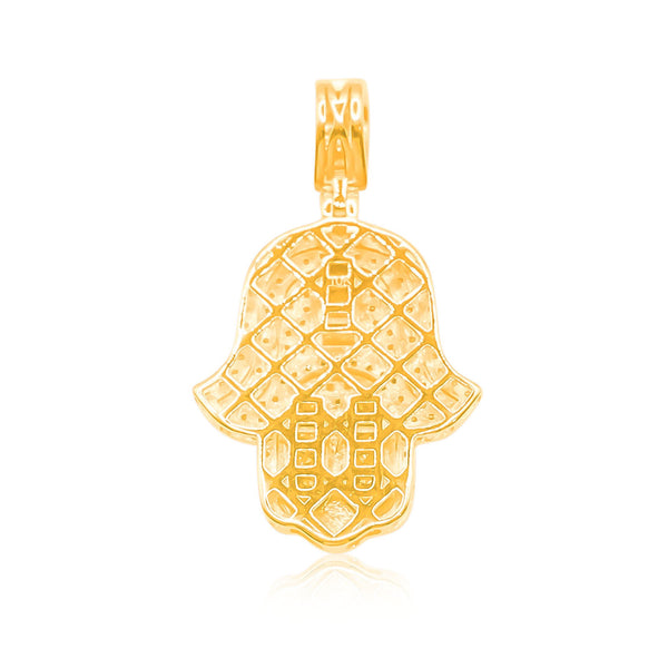 Hamsa Hand Devil Eye Centered Diamond Pendant (1.00CT) in 10K Gold