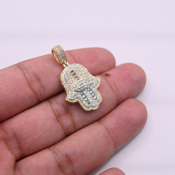 Hamsa Hand Devil Eye Centered Diamond Pendant (1.00CT) in 10K Gold