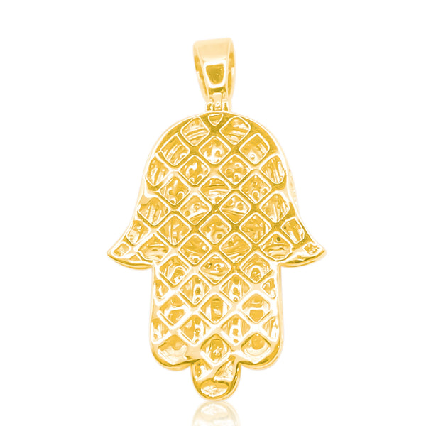 Hamsa Hand Devil Eye Centered Diamond Pendant (1.20CT) in 10K Gold
