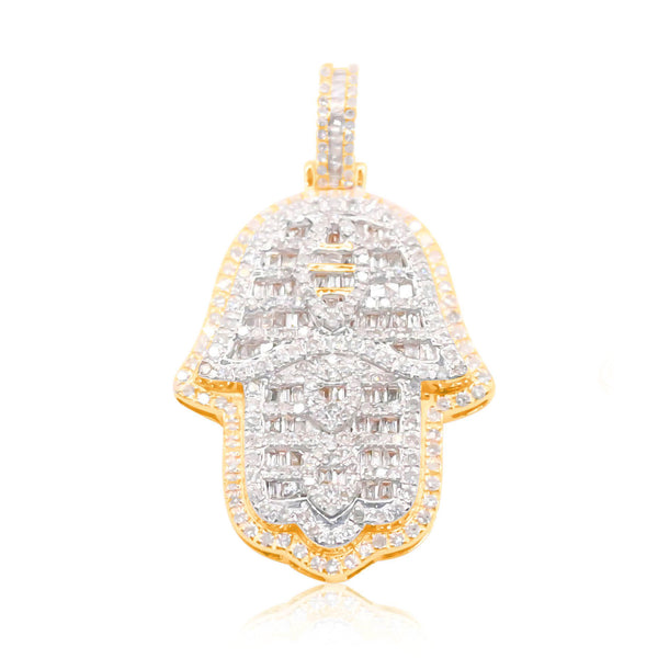 Hamsa Hand Baguette Diamond Pendant (1.50CT) in 10K Gold