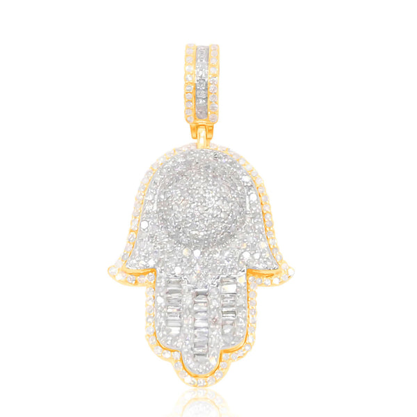 Hamsa Hand Round Centered Diamond Pendant (1.50CT ) in 10K Gold