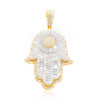 Hamsa Round Centered Baguette Diamond Pendant (1.50CT ) in 10K Gold