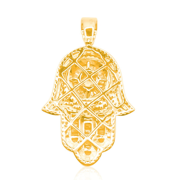 Hamsa Round Centered Baguette Diamond Pendant (1.50CT ) in 10K Gold