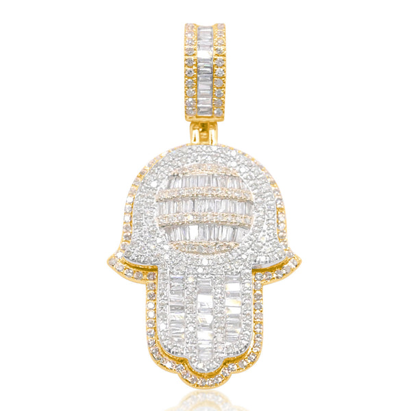 Hamsa Baguette Diamond Pendant (1.80CT ) in 10K Gold