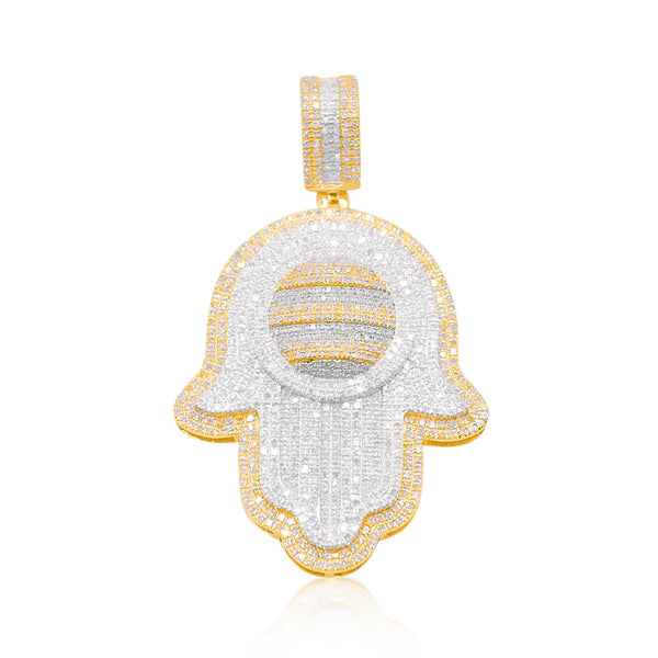 Hamsa Hand Round Centered Bling Diamond Pendant (2.60CT) in 10K Gold