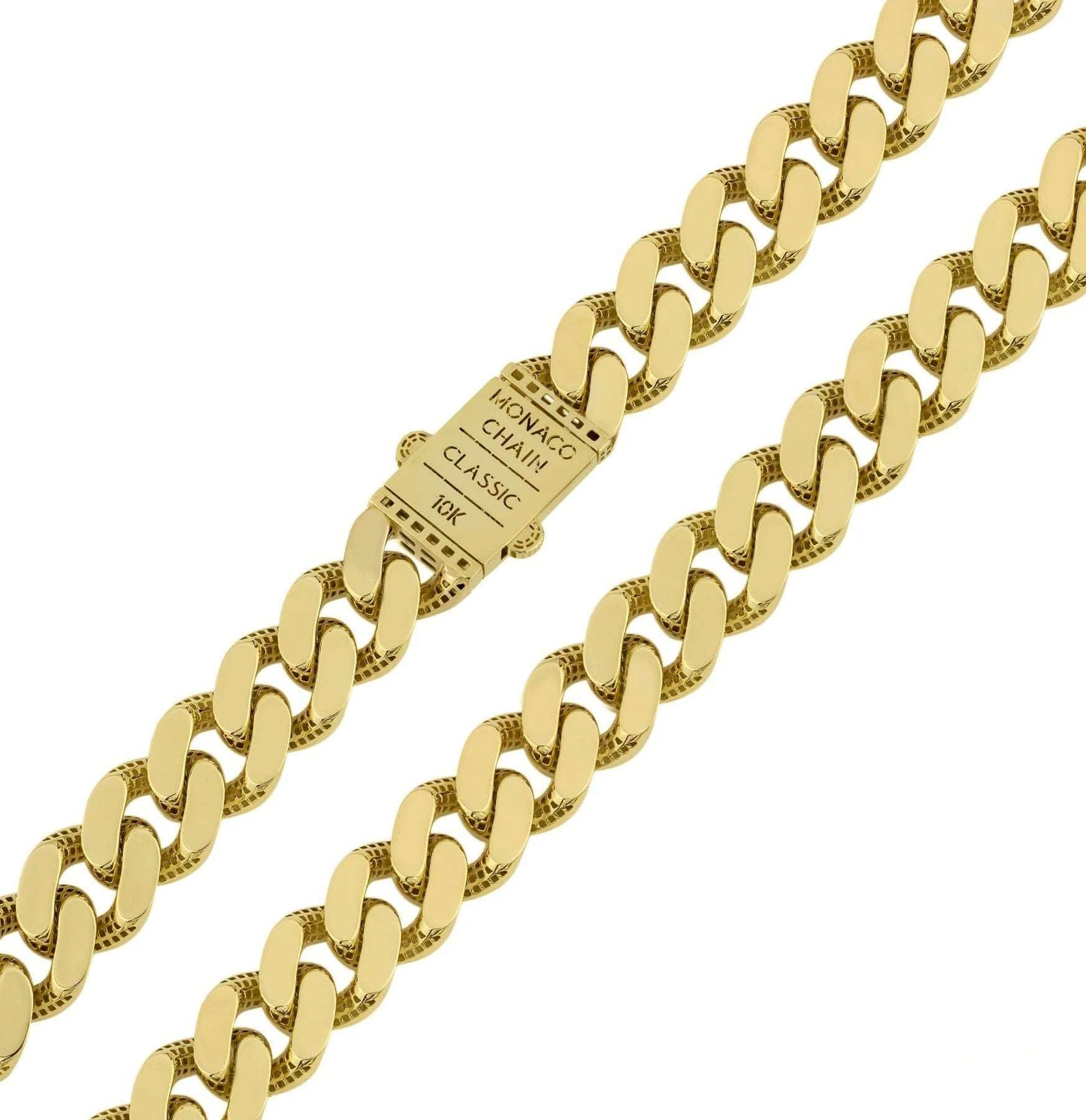 10K Classic Yellow Gold Plain Monaco Chain