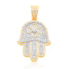 Hamsa Flower Centered Baguette Diamond Pendant (3.50CT) in 10K Gold