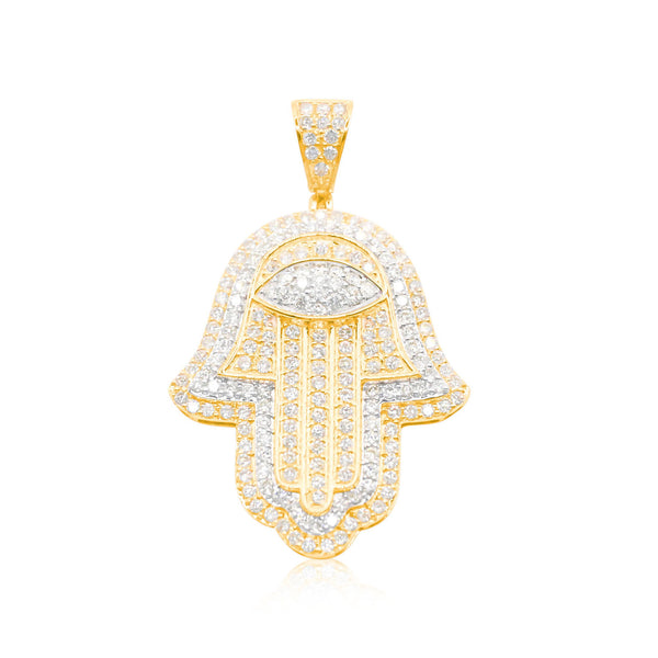 Double Hamsa Hand Diamonds Pendant (4.00CT) in 10K Yellow Gold