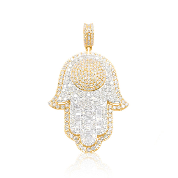Hamsa Round Centered Bling Diamond Pendant (8.00CT) in 10K Gold