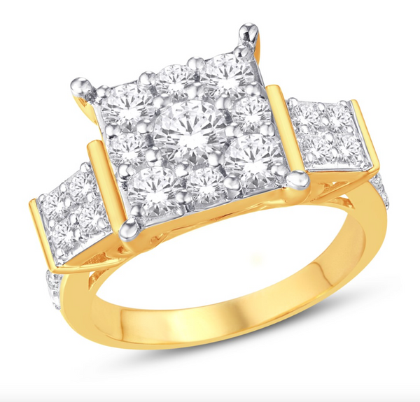 Square Shape Diamond Cluster Women's Ring (1.89CT) in 10K Gold - Size 7 to 12