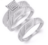 Square Frame Diamond Cluster Trio Bridal Set (0.25CT) in 10K Gold - Size 7 to 12