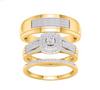 Square Frame Halo Diamond Trio Bridal Set (0.50CT) in 10K Gold - Size 7 to 12
