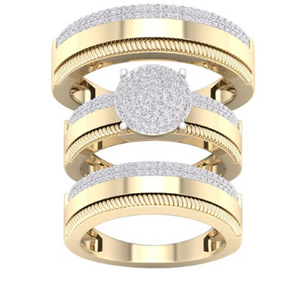 Round Frame Diamond Cluster Trio Bridal Set (0.60CT) in 10K Gold - Size 7 to 12