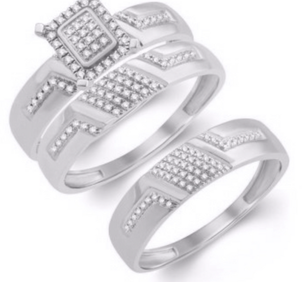 Rectangular Frame Diamond Cluster Trio Bridal Set (0.33CT) in 14K Gold - Size 7 to 12