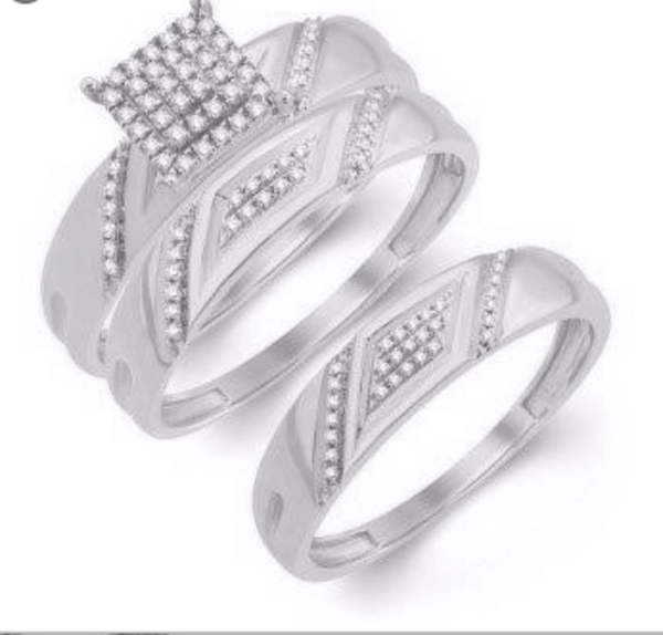 Square Frame Diamond Cluster Trio Bridal Set (0.25CT) in 14K Gold - Size 7 to 12