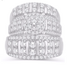 Round Frame Diamond Cluster Striped Trio Bridal Set (3.33CT) in 14K Gold - Size 7 to 12