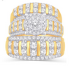 Round Frame Diamond Cluster Striped Trio Bridal Set (3.33CT) in 14K Gold - Size 7 to 12