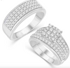 Square Frame Diamond Cluster Trio Bridal Set (2.00CT) in 14K Gold - Size 7 to 12
