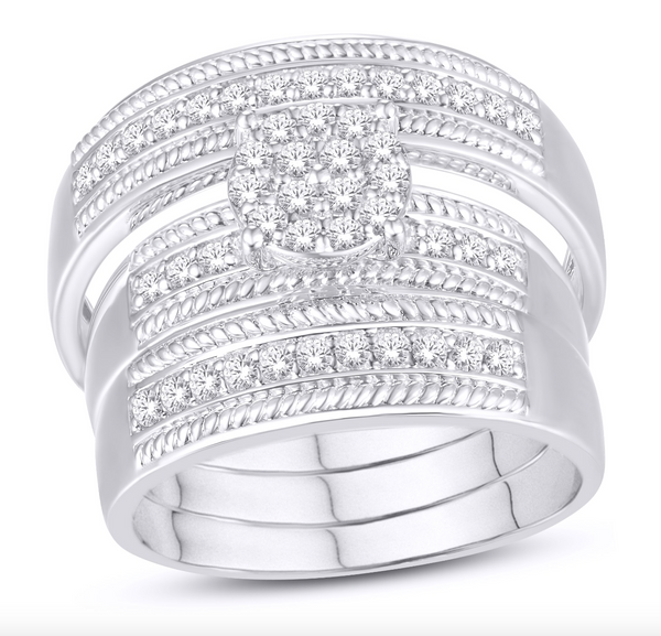 Round  Frame Diamond Cluster Trio Bridal Set (0.50CT) in 14K Gold - Size 7 to 12