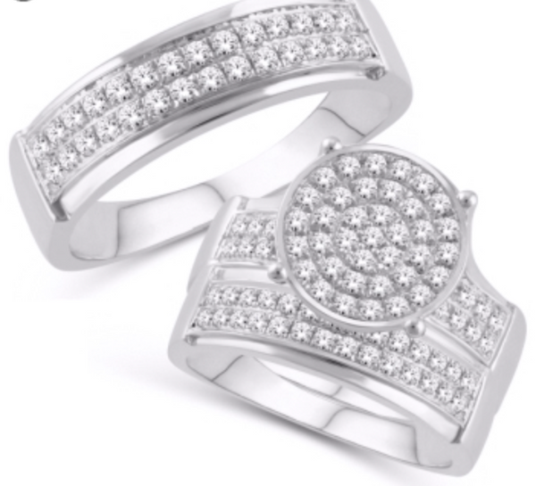 Round Frame Diamond Cluster Trio Bridal Set (1.00CT) in 14K Gold - Size 7 to 12
