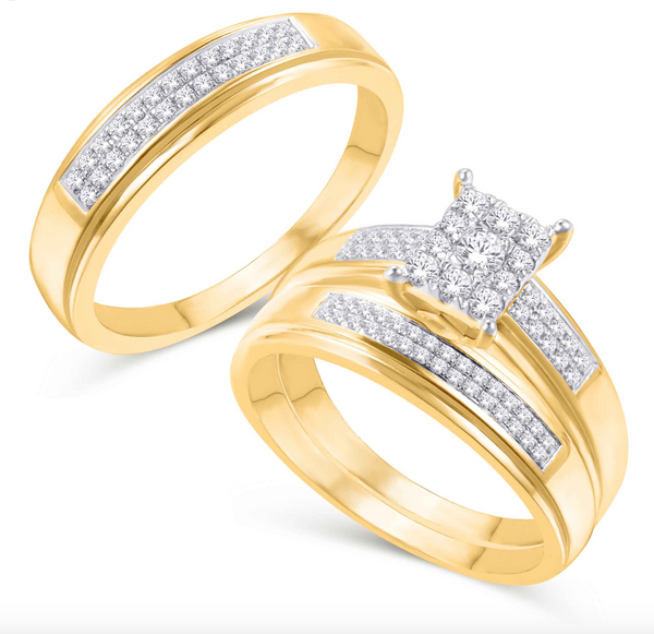 Rectangular Frame Diamond Cluster Trio Bridal Set (1.46CT) in 10K Gold  - Size 7 to 12