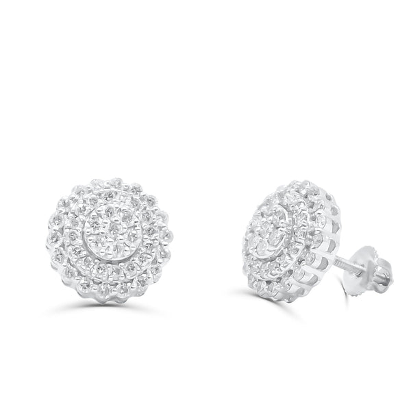 Round Shape Stylish Diamond Cluster Stud Earring (0.75CT) in 10K Gold (Yellow or White)