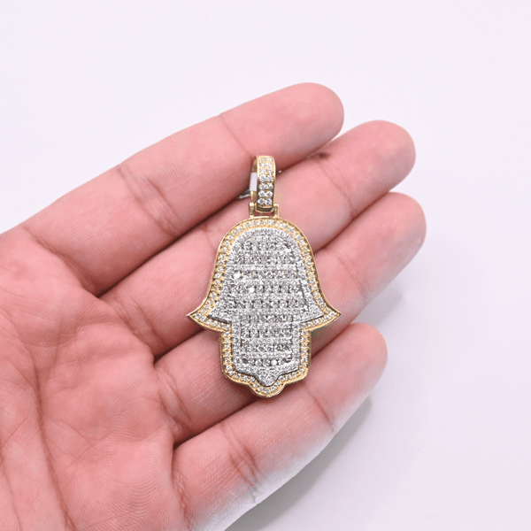 Hamsa Hand Diamond Pendant (4.35CT) in 10K Gold