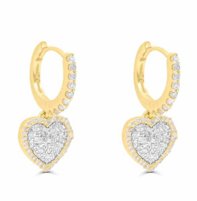 Cluster Heart Dangle Drop Diamond Hoop Earring (0.65CT) in 10K Gold (Yellow or White)