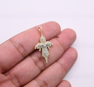 Drip Cross Bling Diamond Pendant (0.70CT) in 10K Gold