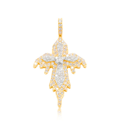 Drip Cross Bling Diamond Pendant (0.70CT) in 10K Gold