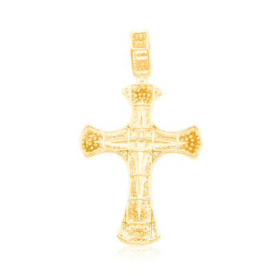 Stylish Blue Cross Bling Diamond Pendant with Sky Blue Enamel (1.00CT) in 10K Gold
