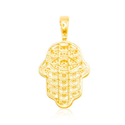 Hamsa Hand Devil Eye Centered Diamond Pendant (1.00CT) in 10K Gold