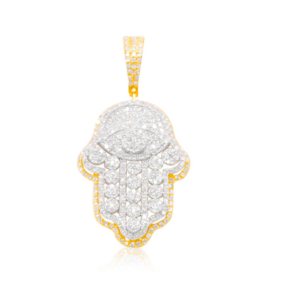Hamsa Hand Devil Eye Centered Diamond Pendant (1.00CT) in 10K Gold