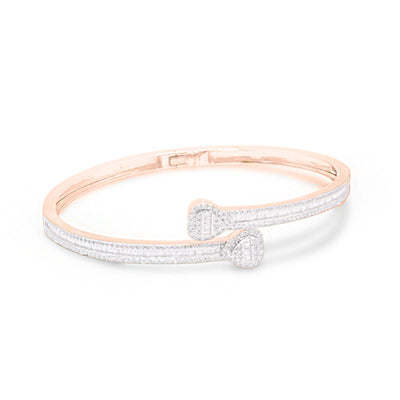 Heart Shape Baguette Diamond Bangle (1.50CT) in 10K Gold (Yellow or White or Rose) - 4mm