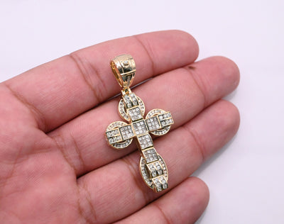 Cross Circular Ends Bling Diamond Pendant (1.70CT) in 10K Gold
