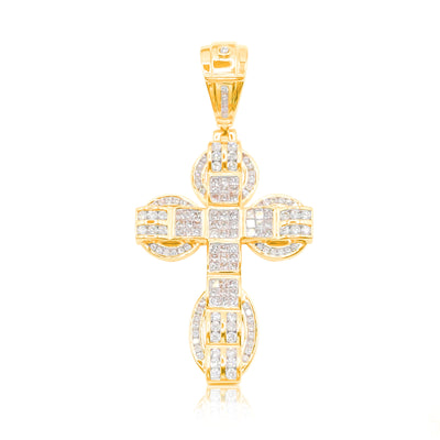 Cross Circular Ends Bling Diamond Pendant (1.70CT) in 10K Gold