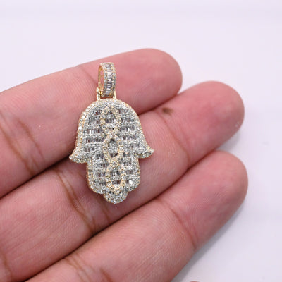 Hamsa Hand Bageutte Diamond Pendant (1.75CT ) in 10K Gold