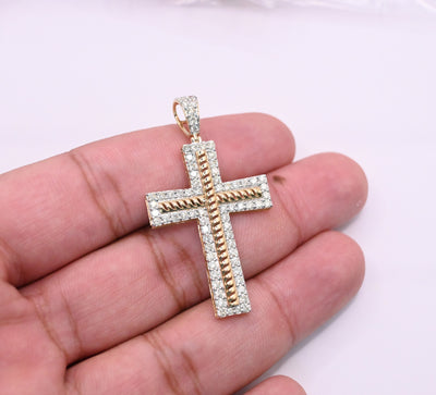 Cross Frame Tennis Diamond Pendant (1.80CT) in 10K Gold
