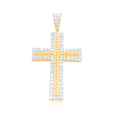 Cross Frame Tennis Diamond Pendant (1.80CT) in 10K Gold