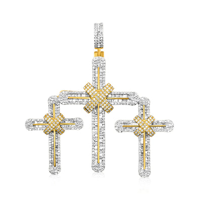 Triple Cross Charm Baguette Diamond Pendant (4.95CT) in 10K Gold