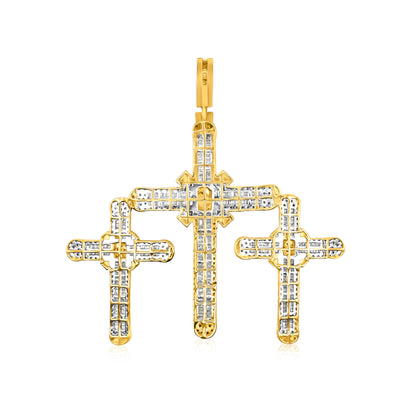 Triple Cross Charm Baguette Diamond Pendant (4.95CT) in 10K Gold