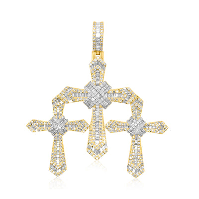 Triple Cross Charm Baguette Diamond Pendant (4.95CT) in 10KGold