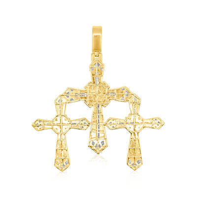 Triple Cross Charm Baguette Diamond Pendant (4.95CT) in 10KGold