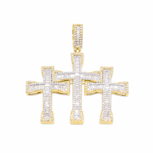 Triple Cross Baguette Diamond Pendant (1.60CT) in 10K Yellow Gold
