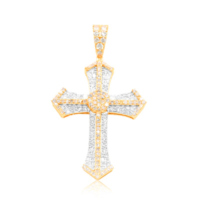Iced Out Round Centered Cross Diamond Pendant (2.00CT) in 10K Gold