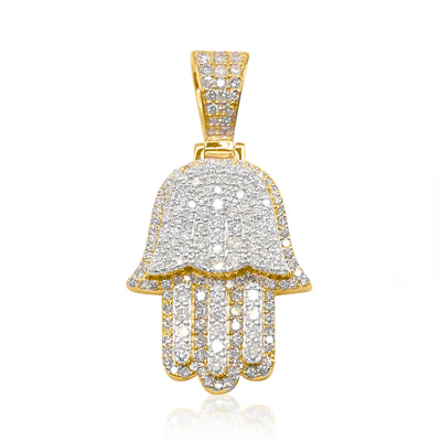 Hamsa Hand Bling Diamond Pendant (3.00CT ) in 10K Gold