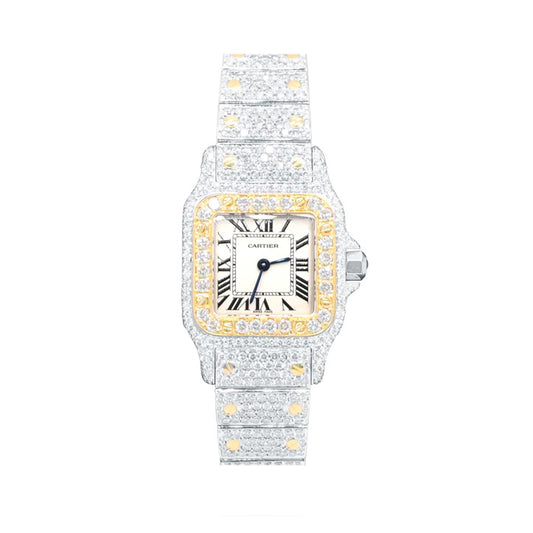Cartier Santos 24mm 2 tone Iced Out Watch