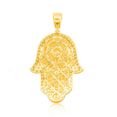 Hamsa Round Centered Baguette Diamonds Pendant (4.00CT) in 10K Two Tone Gold