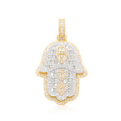 Hamsa Hand Bling Diamond Pendant (4.75CT) in 10K Gold