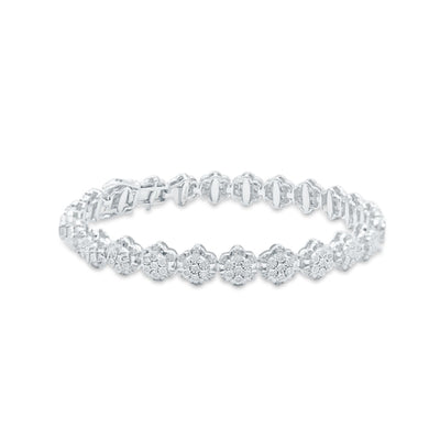 Graduated Flower Diamond Tennis Bracelet (1.00CTW) in 925 Sterling Silver - 6mm